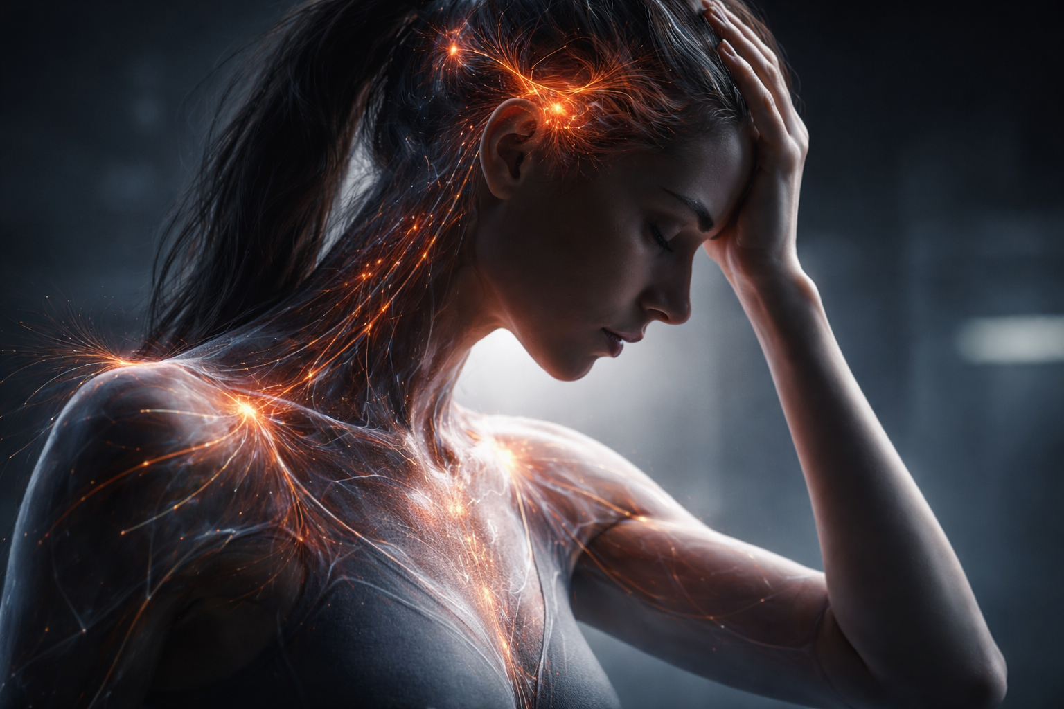 women under stress holding her head