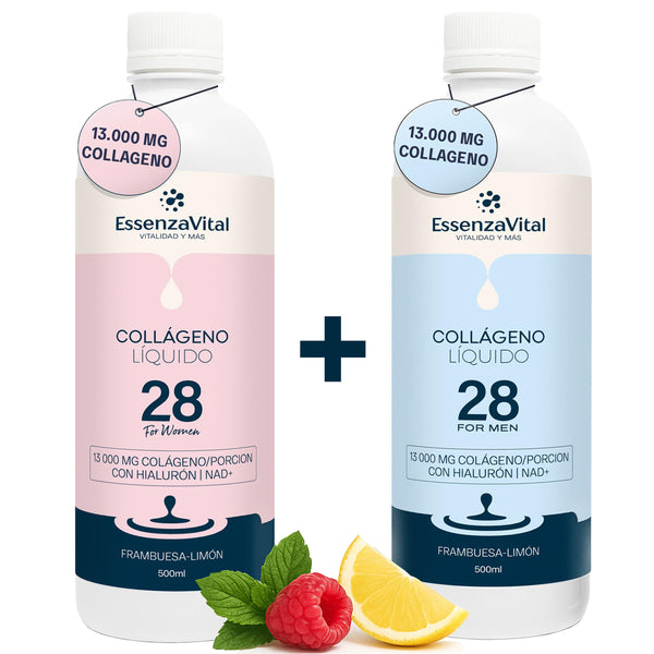 EssenzaVital Duo Pack – Women’s and Men’s Hydrolyzed Premium Liquid Collagen 13000 mg with NAD+, Hyaluronic Acid and antioxidants
