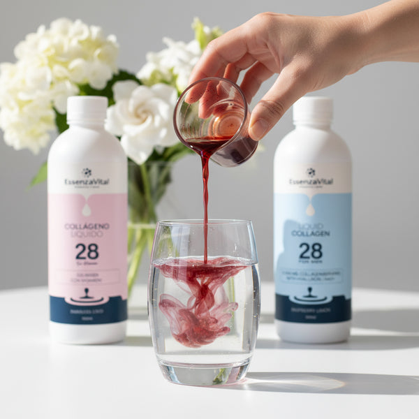 EssenzaVital Hydrolyzed Liquid Collagen drink Image with flowers